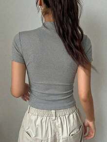 Camiseta de mujer de manga corta y cuello redondo, informal, con estampado de letras para el verano, camisetas gráficas - Gris 6 - Ver 3