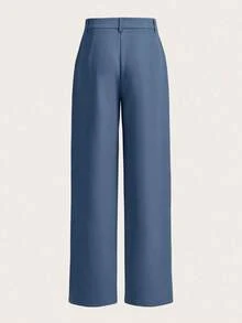 Pantalones rectos con costura sólida al frente - Niebla azul - Ver 2