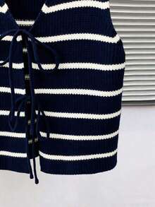 Chaleco de punto con rayas y nudo para mujer, de estilo casual - azul real - Ver 5