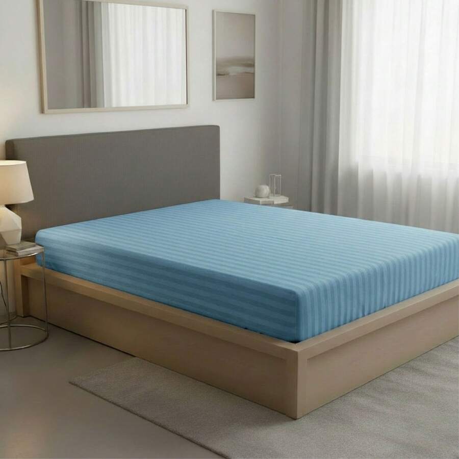 Fitted Sheet With Elastic All Around The Bottom, Cotton-Like Feel, Soft And Cool, Ideal For Spring, Available In Twin, Full, Queen, And King Sizes, Variety Of Colors, Perfect For Modern Bedrooms, Breathable And Comfortable For All Seasons - 淺藍色 - 查看 1