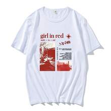 Magliette rosse per cantanti femminili, magliette casual in cotone confortevoli per donne, abbigliamento casual in stile hip-hop, magliette estive di alta qualità a girocollo. - Bianco - Visualizzare 5