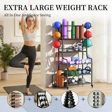 UNHO Sports Equipment Organizer Metal & Wood Large Storage Rack W Wheels For Garage 64x40x106cm - Black - View 5