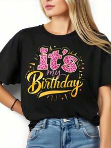Es mi camiseta de celebración de cumpleaños para mujer, un divertido regalo de cumpleaños, ropa para fiesta, atuendo para un día especial - Estilo callejero vintage, unisex, holgada, de algodón, manga corta, cuello redondo, 100% algodón. - Negro - Ver 3