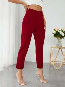 PETITE Pantalones De Mujer De Primavera De Cintura Alta Con Pliegue Prensado Cónico - Rojo - Ver 3