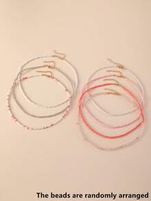 7pcs/Set Girls' Mixed Color Beaded Necklace Set, Suitable For Daily Decoration - Pink - View 3