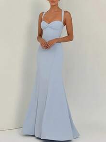 Vestido de Fiesta Tirantes Liso Primavera Elegante Sensual Estilo Europeo para Ocasiones Formales Mujer - Azul - Ver 5