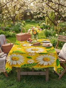 1/2pcs Tablecloth, Daisy Pattern Tablecloth, Polyester Material, Square Or Round Shape, Suitable For Kitchen, Dining Room, Coffee Table, Picnic, Camping, Countryside Decor, Protect Tabletop, Holiday Decoration, Fresh And Natural Style, Enhance Home Atmosphere - Multicolor - View 19