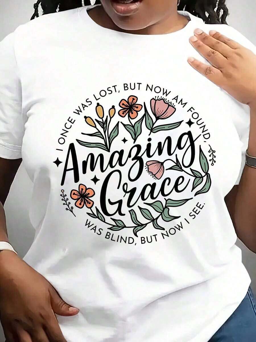 Sudadera Cristiana Moderna y Minimalista, Camiseta Floral "Amazing Grace", Sudadera Religiosa, Ropa de Inspiración Religiosa, Regalo Cristiano para Mujeres, Camiseta Linda de Pascua para uso diario casual. - Blanco - Ver 1