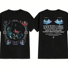 Camiseta con estampado gráfico del álbum "Metal Core Hard Core Knocked Loose", para hombre y mujer, cuello redondo, de algodón. - Negro - Ver 1