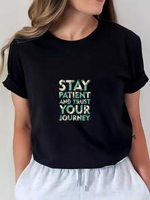 180G Mantén la paciencia y confía en tu camino Camiseta de mujer - El regalo perfecto para reuniones familiares y actividades de team building, un imprescindible para la temporada navideña. - Negro - Ver 6