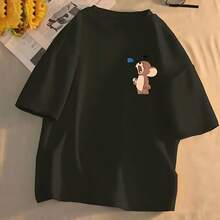Camiseta unisex de manga corta con estampado de ratón personalizado, estilo nuevo de verano. - Negro - Ver 1