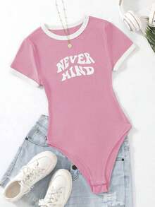 Body de mujer Canalé Ribete en contraste Frase Casual - Multicolor 3 - Ver 6