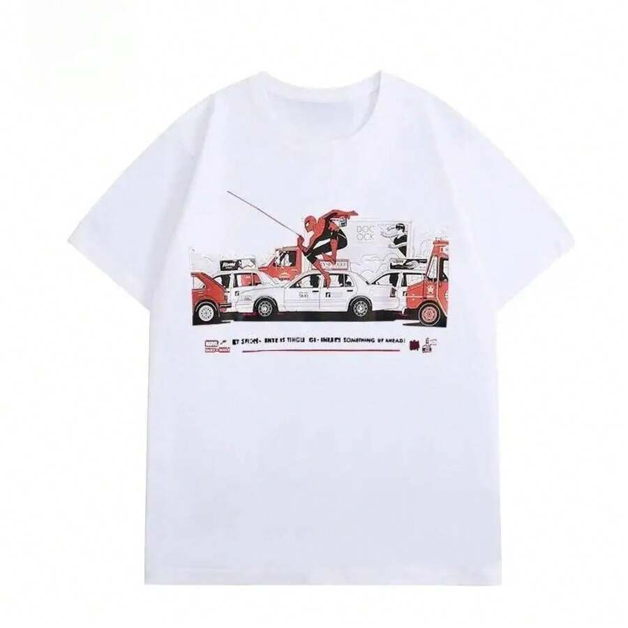 Camiseta de Algodón de la Película de Superhéroes de , Holgada, Moderna, Casual, de Manga Corta, Popular - Blanco - Ver 1