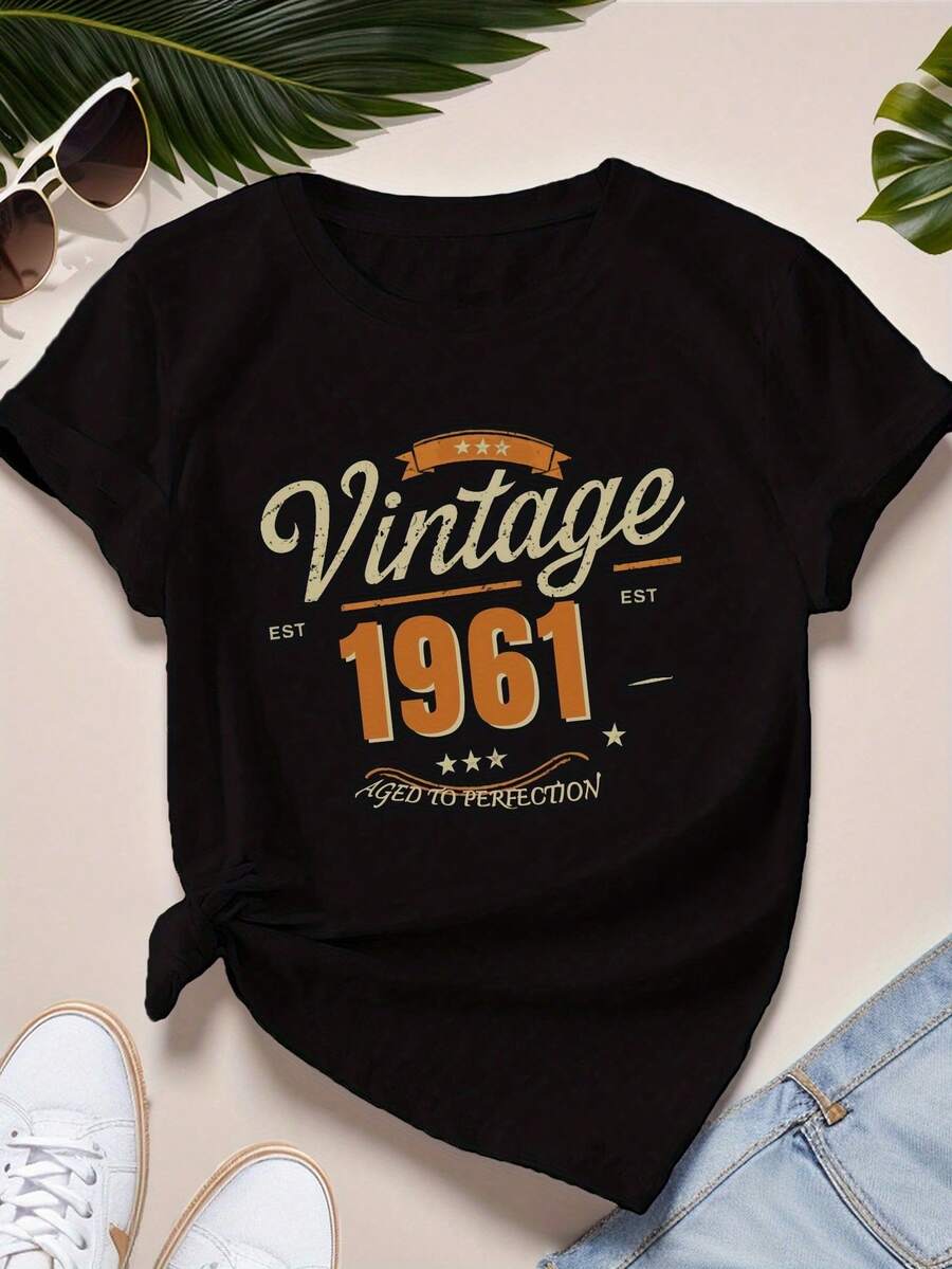 Camiseta de Cuello Redondo 1961 Comfit para Mujer, Blusas Casuales para Mujer - Negro - Ver 1