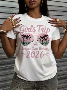 Camiseta Gráfica de Manga Corta [Especial Tarta de Huevo] Pre-Lanzamiento Año Nuevo 2026, Top Casual de Cuello Redondo para Mujer, Camiseta Blanca Holgada de Año Nuevo 2026 para Mujer, Ropa Casual de Fiesta de Manga Corta con Cuello Redondo, Diseño Estampado de Bienvenida 2026, Lavable a Máquina, Adecuada para Todas las Temporadas, Ideal para Fiestas y Uso Casual Diario, Tela Suave y Transpirable, Ropa Casual para Mujer, Top Elástico Estampado de Moda Popular Europea y Americana, Perfecto para Combinar con Atuendos Casuales o Formales, Estilo Vintage. - Blanco - Ver 1