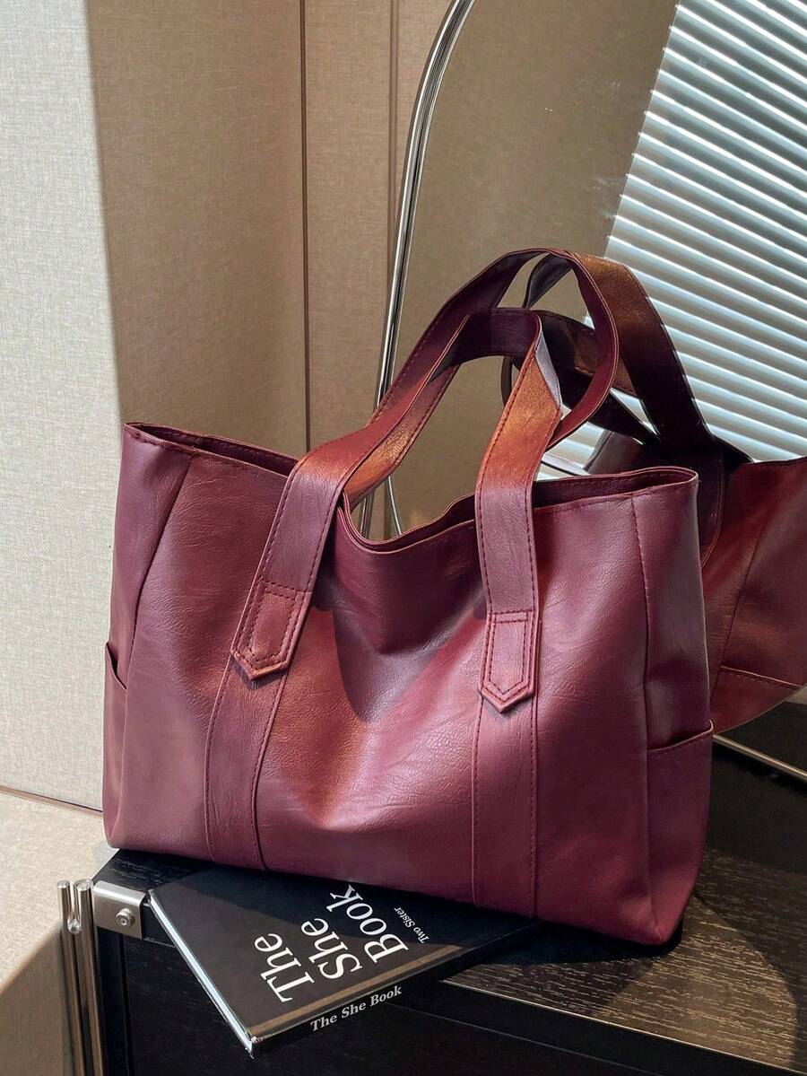 極簡主義手提包，適合青少年女孩、女性、大學生、新進專業人士和白領職員，完美適用於辦公室、工作、商務和通勤。最佳女性工作包，PU皮革手提包，新款女性手提包，單肩包，簡單大容量手提包，便攜手柄購物包。