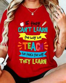 100% Algodón, Camiseta de Mujer Nueva Casual, 100% Algodón, Ligera, Estilo Simple, Camiseta de Maestro de Educación Especial "We Teach Way They Learn SPED", Algodón Cómodo, Regalos de Agradecimiento para Maestros, Camisetas con Estampados, Ropa Casual para Mujer 2026 - Rojo - Ver 1