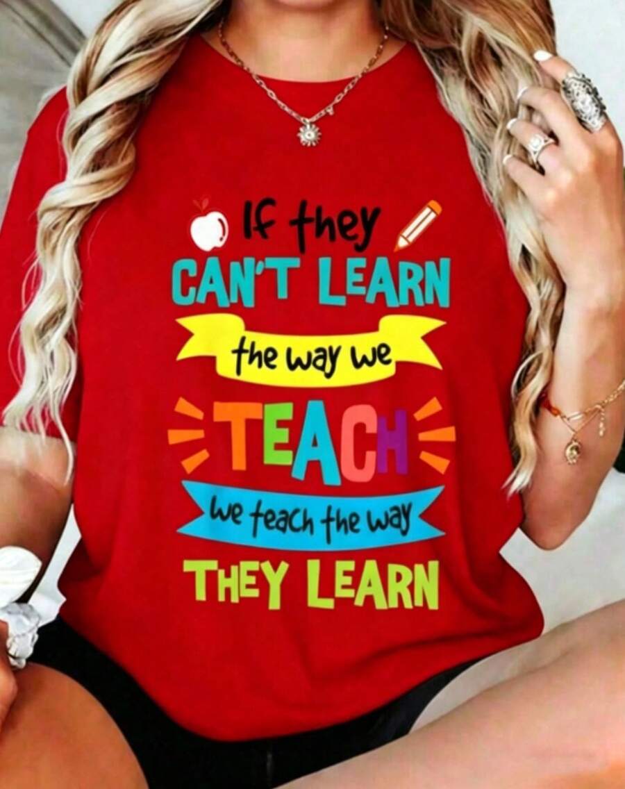100% Algodón, Camiseta de Mujer Nueva Casual, 100% Algodón, Ligera, Estilo Simple, Camiseta de Maestro de Educación Especial "We Teach Way They Learn SPED", Algodón Cómodo, Regalos de Agradecimiento para Maestros, Camisetas con Estampados, Ropa Casual para Mujer 2026 - Rojo - Ver 1