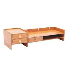 CNCEST Monitor Stand Riser, Wooden Heavy Duty Monitor Stand With 2 Shelves, Storage Compartment, Lockable Drawer, Computer/PC Monitor Riser, Office Organiser, Shelf, Laptop Riser - Wood - View 12