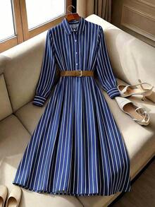 Vestido ajustado de mujer con camisa de rayas - Azul marino - Ver 10