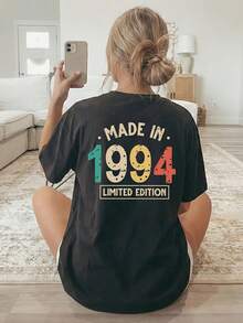 [Double-Sided Printing] Women's Casual Summer T-Shirt, MADE IN 1994 LIMITED, Suitable For Comfortable Wear In All Seasons, Limited Edition MADE IN 1994 With Colorful Digital Print, Versatile Clothing, Comfortable Material, Short-Sleeved T-Shirt, 100% Cotton For Fashion Enthusiasts. - 黑色 - 查看 2
