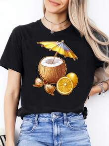 Camiseta casual de manga corta y cuello redondo para mujer, con diseño geométrico y un ligero toque elástico, perfecta para el uso diario y como regalo, una opción para ocasiones festivas - Camiseta unisex de algodón holgada de manga corta y cuello redondo estilo vintage urbano. - Negro - Ver 7