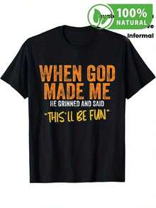 Camiseta negra divertida con frase de diseño único cuando Dios me hizo sonrió y dijo esto será divertido estilo casual talla cómoda lavable en máquina ideal para todos los días camiseta moderna que destaca tu personalidad y estilo perfecto para lucir con jeans o shorts - Negro - Ver 1