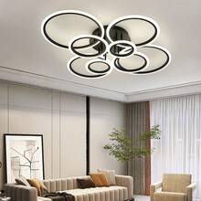 Modern 4/6/8 Rings Interlocking LED Ceiling Light, Flush Mount Circular Ceiling Chandelier, 3 Color Temperature Dimmable, Gold Black White 3 Colors Optional, Minimalist Ring Ceiling Lamp For Living Room Bedroom Hallway Indoor Home Lighting Decoration - 彩色 - 查看 9