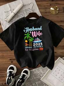 Camiseta de Mujer para Parejas: Creando Recuerdos, Opciones en Blanco y Negro, Estampado de Barcos de Crucero y Árboles, Camisetas Casuales de Uso Diario, Tops de Verano, Camisetas Gráficas, Conjuntos de Verano, Camisetas Cortas de Mujer, Tops de Mujer, Ropa Vintage de Algodón, Ropa Linda para Mujer, Playera Holgada para Mujer - Negro - Ver 2