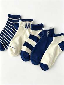 1/5 Pasang Kaos Kaki Pria Acak Bergaris, Berusuk, Bernapas, Menyerap Keringat, Gaya Mahasiswa, Cocok untuk Semua Musim, Cocok untuk Pelajar, Perjalanan Sehari-hari, di Rumah dan di Luar Ruangan - MultiWarna - View 9