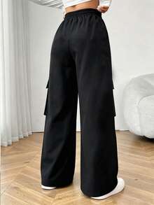 Women's Casual Solid Color Straight Leg Pants With Pockets, Suitable For Daily Wear Women's Spring/Summer Sports/Work Pants - Black - View 4