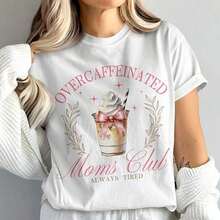 short-sleeveCamiseta del Club de Mamás Sobrecafeinadas, Camiseta Siempre Cansada, Camiseta Divertida de Mamá, Camiseta Amante del Café, Regalo Lindo para Mamá, Ropa Casual Cómoda100% Cotton - Blanco - Ver 6