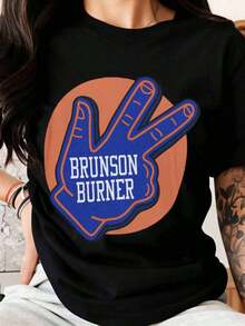 Camisetas de mujer de algodón Brunson Burner con diseño de la señal de la mano en negro, naranja y azul, ropa para fans de baloncesto, ropa deportiva, idea de regalo para el día del partido >ropa - Negro - Ver 7