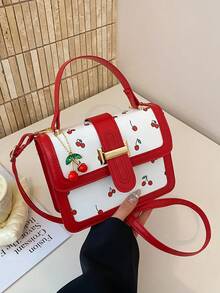 1pc This Sweet, Color-Blocked Cherry-Patterned Mini Handbag Features A Unique Design. Suitable For Various Occasions, This Versatile Shoulder/Crossbody Bag Is Perfect For Outdoor Activities, Playtime, Commuting, And More. It'S The Perfect Gift For Teenagers. - Multicolor - View 13