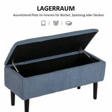 Storage Bench, Bed Bench, Upholstered Bench With Hinged Lid, Chest Bench, For Living Room, Bedroom, Blue, 95 X 38 X 45 Cm - 藍色 - 查看 4
