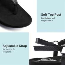 Women's Flat Sandals, Walking Sandals With Arch Support - All Black-Pu - View 5