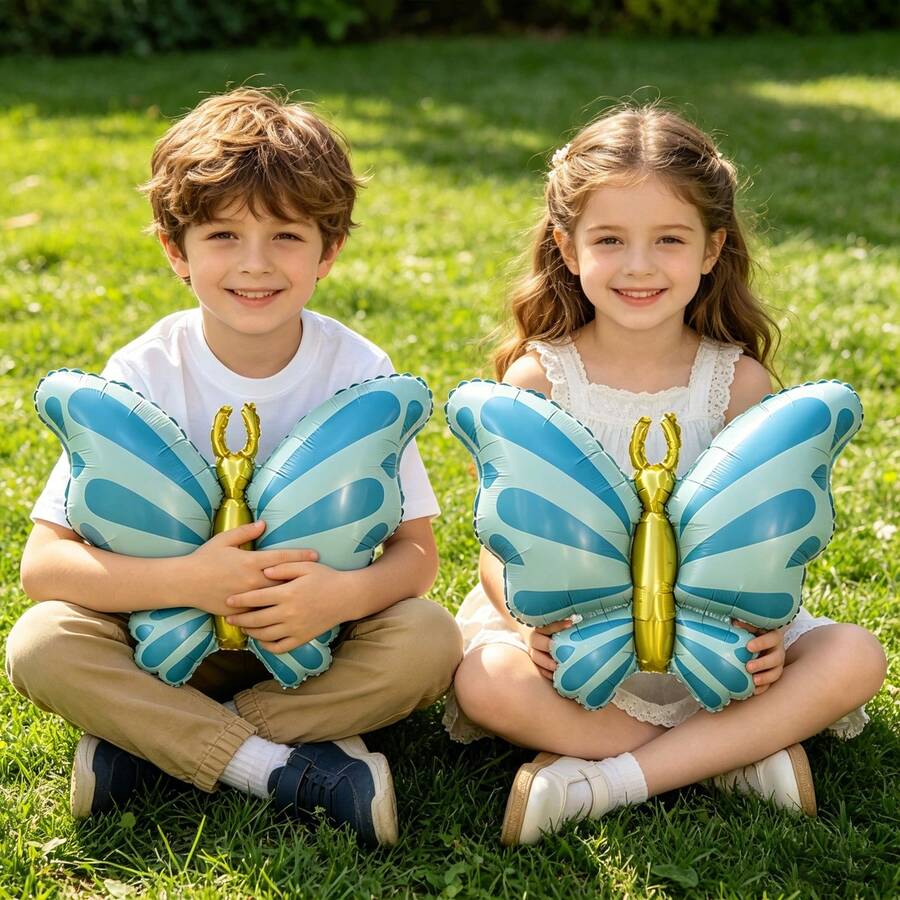 2pcs New Butterfly Balloon Aluminum Foil Balloon, Bee Decor Spring Theme Insect Shaped Balloon For Birthday Decoration - Blue - View 1