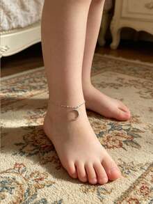 1pc S925 Sterling Silver Girl's Anklet, Simple Elegant Foot Chain, Sweet & Charming, Adorned With Moon Pendant, Suitable For Beach Wear, Fashionable & Versatile - Moon - View 6