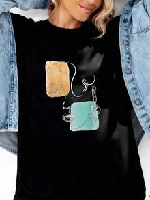 1 pcsWhite-Letter-D-Monogram-Initial-Minimalist-Heart-Graphic-T-Shirt180g Algodón 100% - Negro 2 - Ver 12