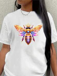 Camiseta de manga corta, ligera y duradera, con un vibrante diseño de abeja reina, es perfecta para descansar en casa, en una cafetería o para salidas informales al aire libre. Es cómoda de llevar y tiene colores llamativos. - Blanco - Ver 7
