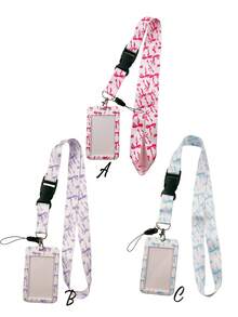 1 Set Bow Pattern Fashion Personalized Pull-Tab Card Holder, Bow Pattern Printed Keychain Pendant Bag Charm, Student ID/Transit Card Protector, Suitable For Office Workers And Students - Rectangle - View 1