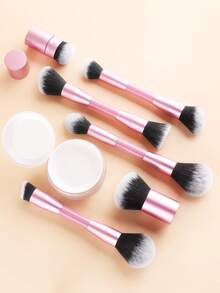 ronshadow Bộ cọ trang điểm chuyên nghiệp 19 món, gồm cọ phấn phủ, cọ má hồng, cọ nền, cọ phấn mắt, cọ kẻ lông mày, cọ môi, lông mềm, không thấm hút, dụng cụ trang điểm cơ bản, màu hồng. - Hồng - Xem 3