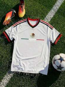 Camiseta de fútbol verde unisex de la Copa Mundial 2026 de EE. UU., Canadá y México, con estampado oficial del trofeo de la Copa Mundial y la bandera de las tres naciones - Blanco - Ver 4