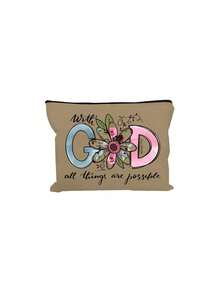 1pc Christian Floral Print Makeup Bag, With God All Things Are Possible Quote Cosmetic Pouch,Available In 6 Colors, Portable Toiletry Organizer For Travel, An Ideal Gift For Back-To-School Season, Christmas, Birthdays, Mother's Day, And Travel Essentials Lovers. - Multicolor - View 17