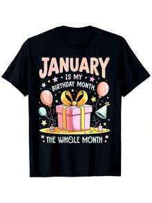 Camiseta única y colorida con el diseño divertido de cumpleaños para enero perfecta para celebrar tu mes especial con estilo y alegría ideal para amantes de la moda y la estética y2k además de ser perfecta para regalar en cualquier ocasión - Negro - Ver 8