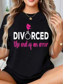Camiseta Gráfica para Mujer "Divorciada: El Fin de un Error", Camiseta de Declaración, Top de Moda Empoderadora, Celebra la Libertad e Independencia, Regalo para Ella - Estilo Urbano Vintage, Unisex, Camiseta de Manga Corta de Algodón Suelto con Cuello Redondo, 100% Algodón - Negro - Ver 7