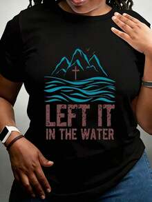 Lo Dejé En El Agua - Camiseta con Diseño de Cruz de Montaña y Declaración de Fe Cristiana - Estilo Urbano Vintage Unisex, Camiseta de Manga Corta de Algodón Suelto con Cuello Redondo, 100% Algodón - Negro - Ver 1