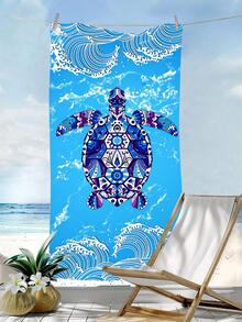 1pc Extra Large Mandala Sea Turtle & Wave Beach Towel - Available In Multiple Sizes. Features: Quick-Dry, Soft, Portable, Fashionable, Sand-Proof, Super Absorbent, Made Of Microfiber. Styles: Bohemian, Tropical, Vintage, Humorous, Yoga, Picnic, UV Protection. Ideal For Beach, Pool And Outdoor Activities; Essential Travel Accessory For Camping, Yoga, Gym, Sports And Swimming. Suitable For Both Men And Women. - Sea Turtle - View 3