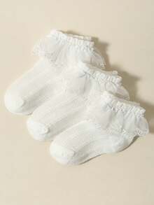 1/3 Paar Frühling/Sommer Baby/Kleinkind Mädchen weiße Socken, einfarbige Spitze Mesh kurze Socken, hautfreundlich weich bequem niedliche Rüschensocken, geeignet für den täglichen Gebrauch, Feiertage, Reisen, passend zu Prinzessinnenkleider, verschiedene Kombinationen erhältlich - Weiss - Übersicht 1