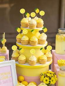 Lemon Cupcake Toppers,Vivid Summer Lemon Shaped Cake Decorations,Fruit Theme Lemo Party Cupcake For Shower,Wedding,Engagement,Bridal Shower,Birthday Celebrations, Perfect Tabletop Decor For Parties And Gatherings - Multicolor - View 4